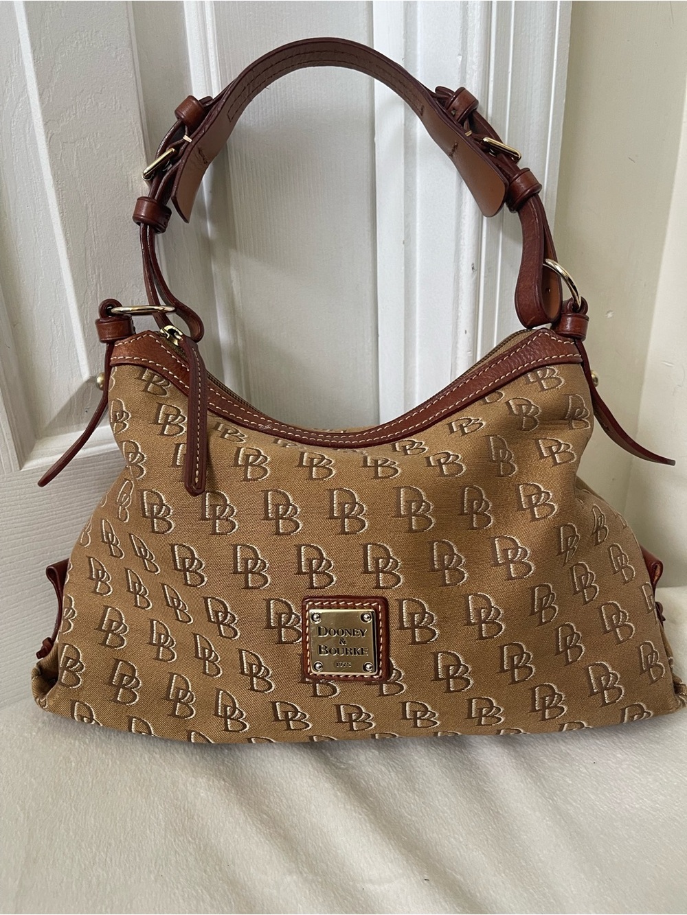 Dooney & Bourke Tan Logo-Print Shoulder Bag